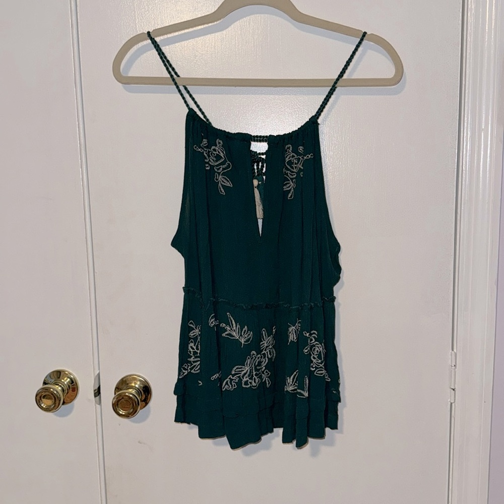 SHYANNE Tank Top Emerald with Embroidered flowers